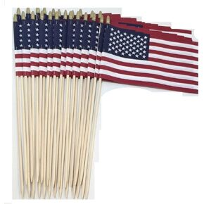 Lot of -24-8x12 Inch US American Hand Held Stick Gravemarker Flags WindStrong with Spear Tip 24 Inch Pointed Bottom Dowel Made in the USA