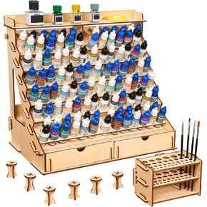 Paint Organizer with Brush Holder – 105-Bottle Holder with 6 Miniature Stands – Brush and Paint Storage for Miniature Painting