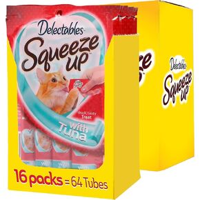 Hartz Delectables Squeeze Up Interactive Lickable Wet Cat Treats for Adult & Senior Cats, Tuna & Salmon, 4 Count(Pack of 8)