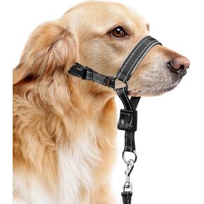 BARKLESS Soft Nylon Dog Head Collar for Large Medium Dog, Reflective Padding Head Halter for Training, Adjustable Muzzle Leash No Pulling, Jumping, Nose Leash Ideal for Walking (Black, L)