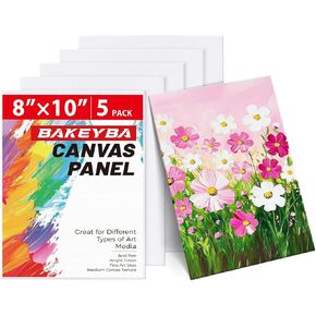 Canvas Boards 5 Pack, 8x10 Inch Small Painting Canvas Panels, 100% Cotton White Blank Art Supplies for Acrylics Oil Watercolor Tempera Paints