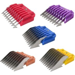 Universal 5Pcs Animal Stainless Steel Attachment Guide Comb Set for Detachable Blade Pet Dog Cat and Horse Clippers, (Only fit for 15# 10# 30# Blade)