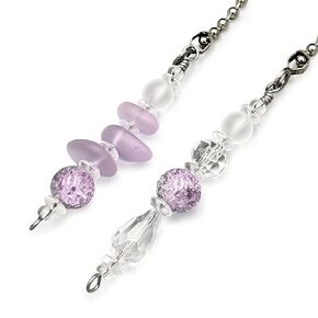 Ceiling Fan Light Pull Chain Set - Light Purple, Clear, and White Glass Beads