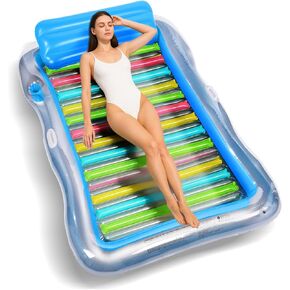 Inflatable Adult Pool Lounger Float - BAIAI Large Beach Sun Tanning Floaty Raft Sunbathing Water Lounge Floaties Tub with Drink Holder - Blow Up River & Lake Suntan Floating Swimming Mattress Mat(L)