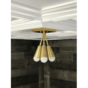 Hera Modern Chandelier Gold Raw Brass 3 Cone Bulb Mid Century Semi Flush Light