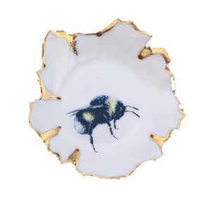 Handmade White and Gold Bee Ring Holder, Ceramic Jewelry Dish for Wedding Band, Earrings, Studs, One of a kind Gift for Women, Men, Him, Her, Bride, Groom -Please Read Description