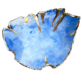 White Blue and Gold Marbled Ceramic Ring Dish, Handmade Jewelry Dishes, Unique Gift for Her or Him -Stock Photo, Please Read Description