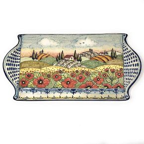 CERAMICHE D'ARTE PARRINI - Italian Ceramic Art Cheese Tray Plate Appetizer Centerpieces Decorative Poppies Landscape Tuscan Pottery Hand Painted Made in ITALY