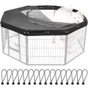 Dog Playpen Cover,Top Dog Pen Cover for 24in 8 Panels Play Pen,Escape-Proof Playpen Covers Indoor/Outdoor (Black, with Half Mesh)(Playpen Not Included)