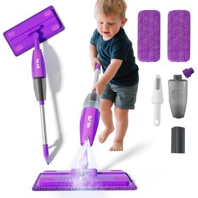 Mini Kids Spray Mop, Kids Mop Toys with Real Water Sprayer, Toddlers Cleaning Toy for Floor, Birthday Gifts for Boys and Girls Age 3 4 5 6, Purple
