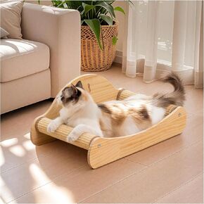 Avont Sisal Cat Scratcher Bed, Wood Scratch Lounger, No Mess Scratching Chair Couch for Indoor Cats -Large