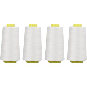 Xolsurg 4Pcs Serger Thread White Premium Polyester Sturdy Durable Wear Widely Used White Thread