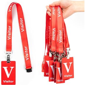 25 Sets Visitor Badge Lanyard with Clips Breakaway Reusable Temporary PVC Pass Card for Event Fundraising Company Exhibition Guest School Activities 3.54 x 2.13inch Red