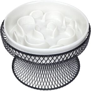 Raised Ceramic Cat Slow Feeder Bowl, Elevated Cat Plate with Stand, Slow Bowl for Wet and Dry Food, Whisker Friendly Pet Feeder for Kitten and Small Dog Perfect for Pet Gift