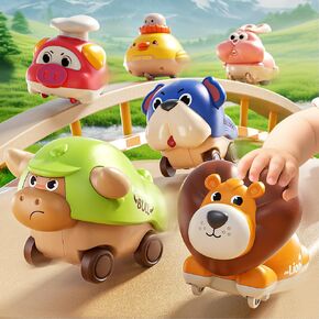 6 حزمة الصحافة و GO GO CAR TOYS للأطفال الصغار 1-3 ، Baby Push Go Animal Cars لمدة 12-18 شهر