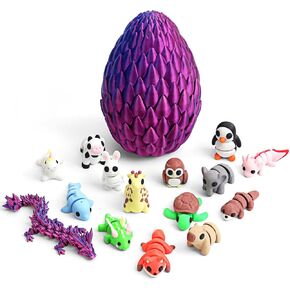 15 Packs Mini 3D Printed Animals, 3D Printed Fidget Toys Figures Set, Fidget Desk Toys, Dragon Eggs with Dragon Inside, 3D Printed Stuff, Kindergarten Graduation Gifts for Class