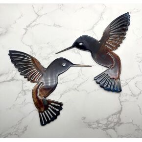 Hummingbird Copper Blue Pair Metal Wall Art Décor 6" x 6" each