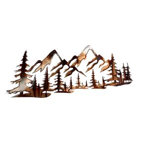 Copper Plated Metal Art Scene - Trees and Mountains (47" x 19 3/4")