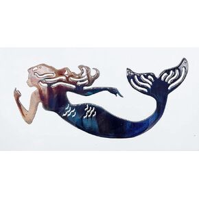 Swimming Mermaid Metal Wall Art in our Marbled Blue Finish (36", Left Facing)