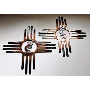 Southwestern Zia with Kokopelli Pair Left & Right Metal Wall Art Decor 14" 18" or 20"