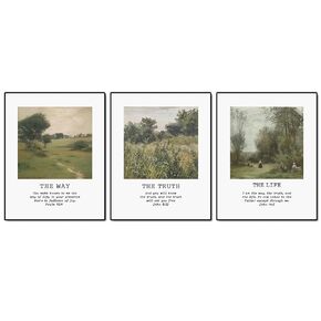 Vintage Christian Wall Art Prints, The Way, The Truth, The Life, Bible Verse Wall Print, Vintage Scripture Decor, John 14, Psalm 16 Religious Home, Set of 3 Prints Unframed (8 x 10 inch Each)