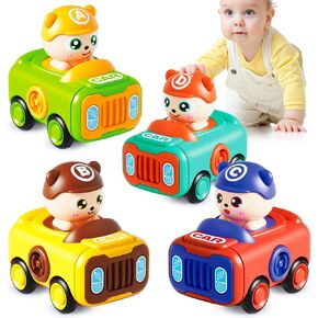 Baby Train Car Toys for Toddler 1-3, 4PCS Press to Go Push Car, Infant Play Whistle Vehicle Toy Set for 12-18 Months, 1st Birthday Christmas Easter Gifts for 1-2 Years Old Boys