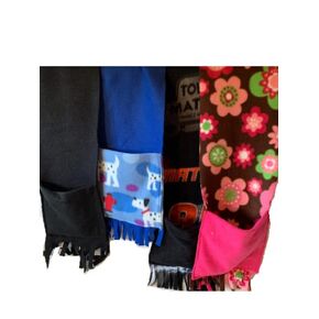 Fidget scarf in Fleece - pockets with fidgets sewn into them
