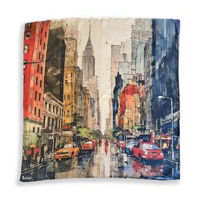 100 ٪ Silk Square Dicf - NYC 27x27 "/70x70cm ، Mulberry Twill Silk Bandana مع حواف مدفوعة باليد ، ألوان مائية ، هدية لها ، وشاح مدينة نيويورك
