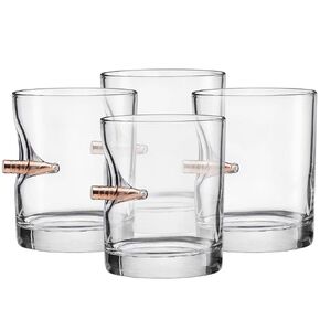 BenShot Rocks Glass with Real .308 Bullet - 11oz | Made in the USA [Set of 4]