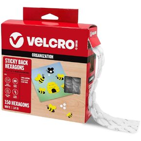 VELCRO Brand Sticky Back Hexagons, 150pk Dots with Adhesive Nature Inspired Shape, White 3/4 in, Peel and Stick Organization for Office, Classroom, Home