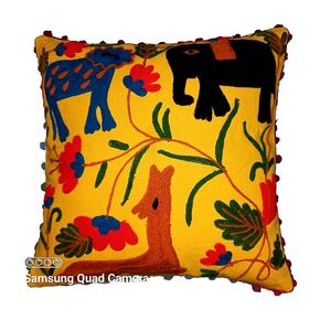 Marusthali Handmade Suzani Multi Colour Cushion Covers Embroidery Indian Ethnic Cushion Cover Bohemian Throw Pillow Cover 16 X 16 Inches (1 Piece, Sea Green)