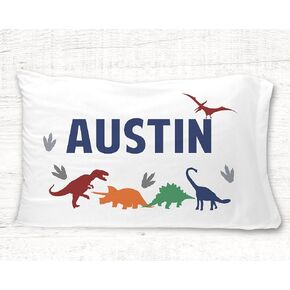 Dinosaur World Design with Personalized Name Standard Pillowcase | Personalized Pillow Cover | Boy Room Decor | Nursery Decor (One Pillowcase)
