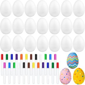 Morcheiong 12 Pcs White Plastic Egg Shakers Musical Instruments, Easter Egg Favors Egg Maracas Shakers for Kids, DIY Set with 12 Pcs Multicolor Pens