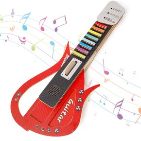 Guitar Toy for Kids DIY Electronic Wooden Play Guitar Kit, Keyboard Piano Music Toys Musical Instruments Game for 5-12 Year Old Children Toddler Boys Girl (Red)