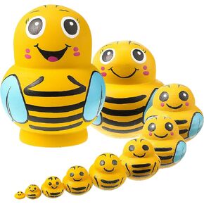 10 Pcs Wooden Yellow Bee Handmade Russian Nesting Dolls Toys Animal Russian Cute Nesting Dolls for Home Decor Birthday Gift Bee Festival