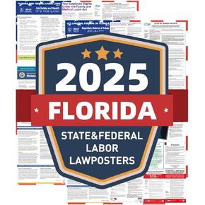 2025 Florida State and Federal Labor Laws Poster - English & Spanish Combo - OSHA Workplace Compliant - UV Waterproof Laminated 24" x 36" - Mandatory Regulations Posting for Employees