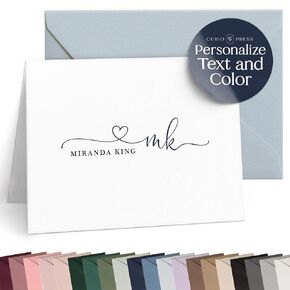 Personalized Stationery Note Cards with Envelopes Personalized Stationery for Women, Personalized Cards with Envelopes, Personalized Stationery Set with Name and Monogram - Precious Mono Fold