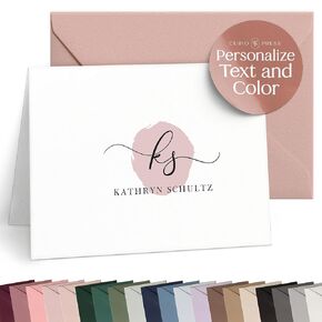 Folded Note Cards with Monogram and Name, Personalized Stationery for Women, Fold Over Monogrammed Stationery Set - Personalized Note Cards with Envelopes, Custom Note Cards - Delicate Mono Fold