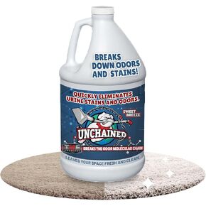 Unchained Urine Stain & Odor Remover Liquid Concentrate – Oxygen-Based Enzyme Cleaner, Pet Smell Neutralizer, Ideal for Carpets, Concrete, Furniture, Sweet Breeze, 1 Gallon