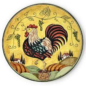 CERAMICHE D'ARTE PARRINI - Italian Ceramic Art Pottery Plate Flat Dish Rooster Gaul Hand Painted Made in ITALY Tuscan