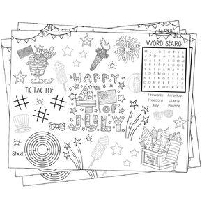 Patriotic 4th of July Kids Coloring Placemats, Independence Day Activity Sheets, Red White Blue Party Favors, Star Spangled Table Mats, Set of 12