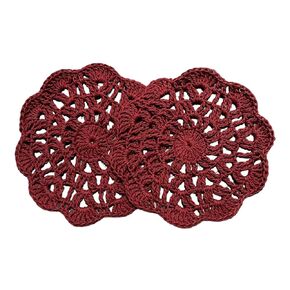 Vintage Round Cotton Yarn Crochet Doilies - Burgundy - 10" diameter - set of 2