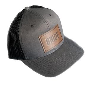 Bride and Groom Leather Patch Trucker Style Hats - Wedding Hats, Wedding Gifts (Groom, Charcoal, Nut Brown)