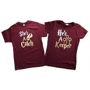 Couples Matching Shirts, She's a Catch He's a Keeper, Husband and Wife Shirts, Couples shirts, Family Matching Shirts, 1 Shirt only (S, He's A Keeper, Black)