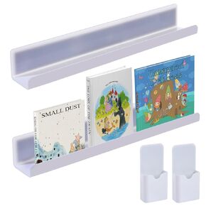 2 Pcs Magnetic Book Shelf for Whiteboard, Reusable Acrylic Magnetic Book Holder with 2 Pen Containers, Book Display Shelf for Teacher Kids Classroom Office, White