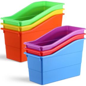 6 Pack Book Bins for Classroom Plastic Book Binder Holders Vertical Organizer Baskets Storage Boxes for Classroom Library Home Office Organization Stationery Supplies(Light Colors)