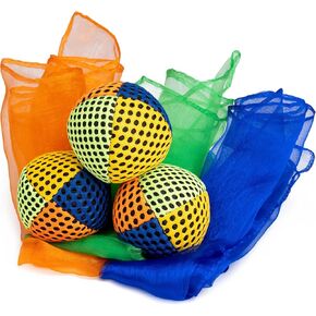 Juggling Scarves and Balls Set for Kids Soft Colorful Toys for Hand-Eye Coordination and Active Play Beginner Juggling Kit for Toddlers, Preschool, and Classroom Fun