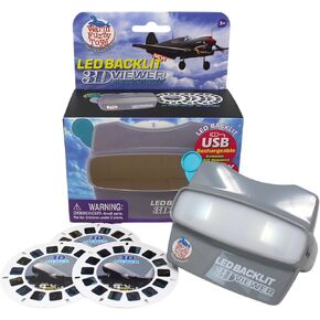WARM FUZZY Toys LED Backlit 3D Viewer – (Planes) – New 2025 USB-C Rechargeable Viewer for Kids & Adults Includes 3 Reels with 21 HD 3D Images – Patent-Pending Retro Toy, No Light Source Needed