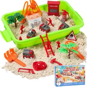 50Pcs Firefighter Sensory Bin,Beach Toys for Toddlers 1-3,Sand Toys with 2.2lbs Play Sand,Sandbox with Lid for Toddlers 1-3,Toy for 3 4 5 6 7 Year Old Boys Girls,Gift for Kids Age 3-7
