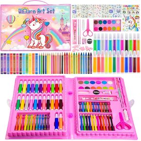Art Supplies, Art Kits Arts and Crafts for Kids Age 4-6 6-8 8-12 with Trifold Easel,Includes Sketch Pads,Oil Pastels,Crayons,Colored Pencils,Drawing Set for 3-12 Year Olds Girls Boys (Unicon-Pink)